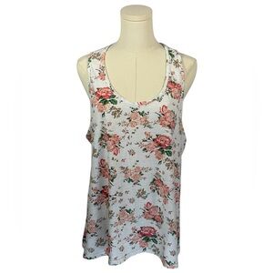 Bobbie Brooks White Racerback Tank Top w/‎ Pink Floral Pattern & White Lace (1X)